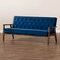 Baxton Studio Sorrento Blue Velvet Upholstered Walnut Finished Wooden 3-seater Sofa 160-9940 - alternate 3